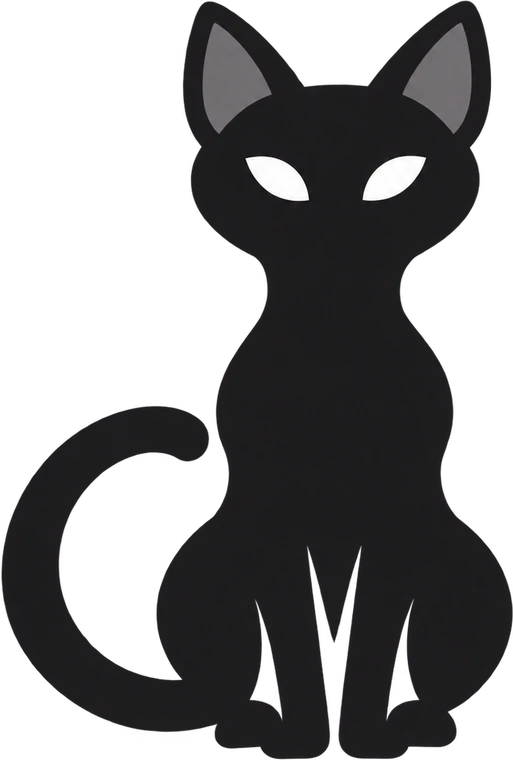 Mascote do Cat Money: um gato preto sentado, olhando para frente